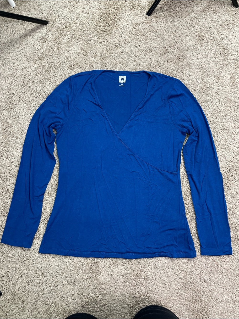 Anne Klein Blue Long-Sleeve Wrap-Style Tee